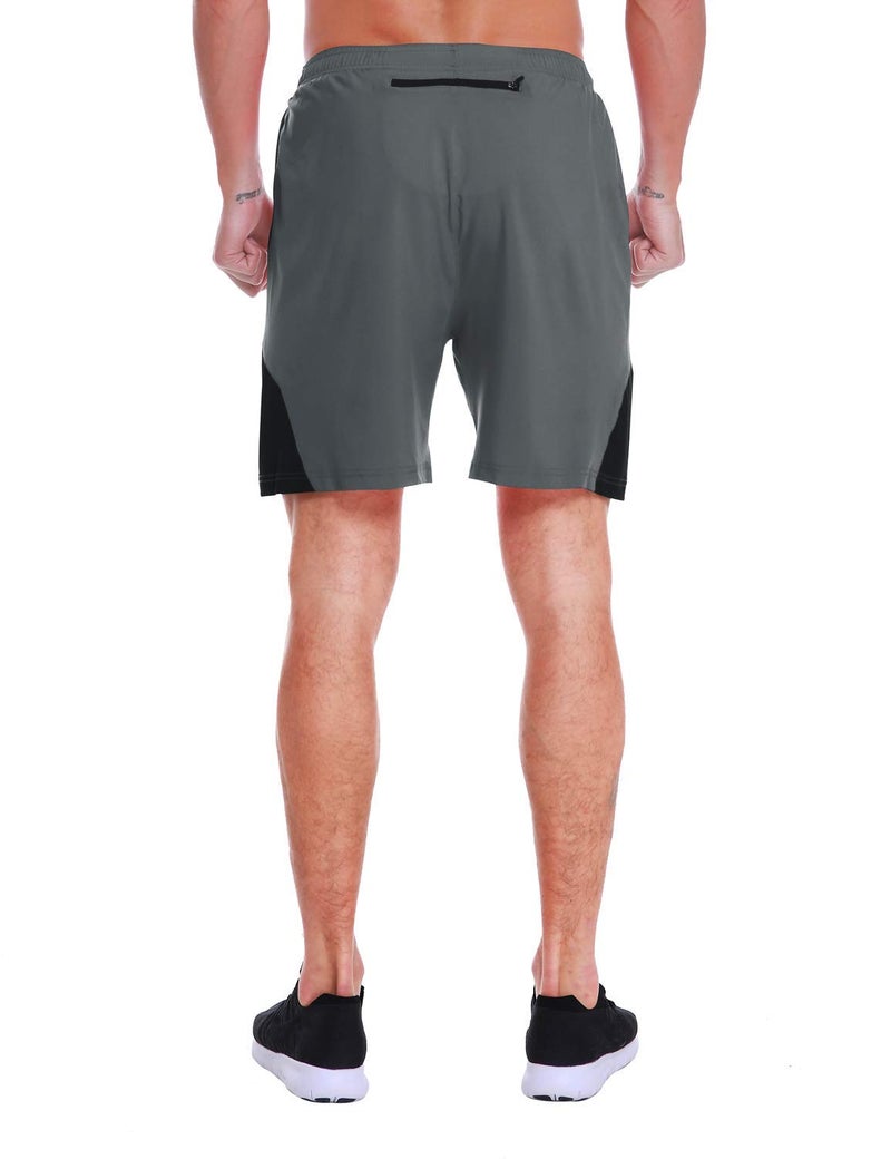 EZRUN Men's 7 Inch Quick Dry Running Shorts Workout Sport Fitness Short with Liner Zip Pocket(Grey,L) - Image 4